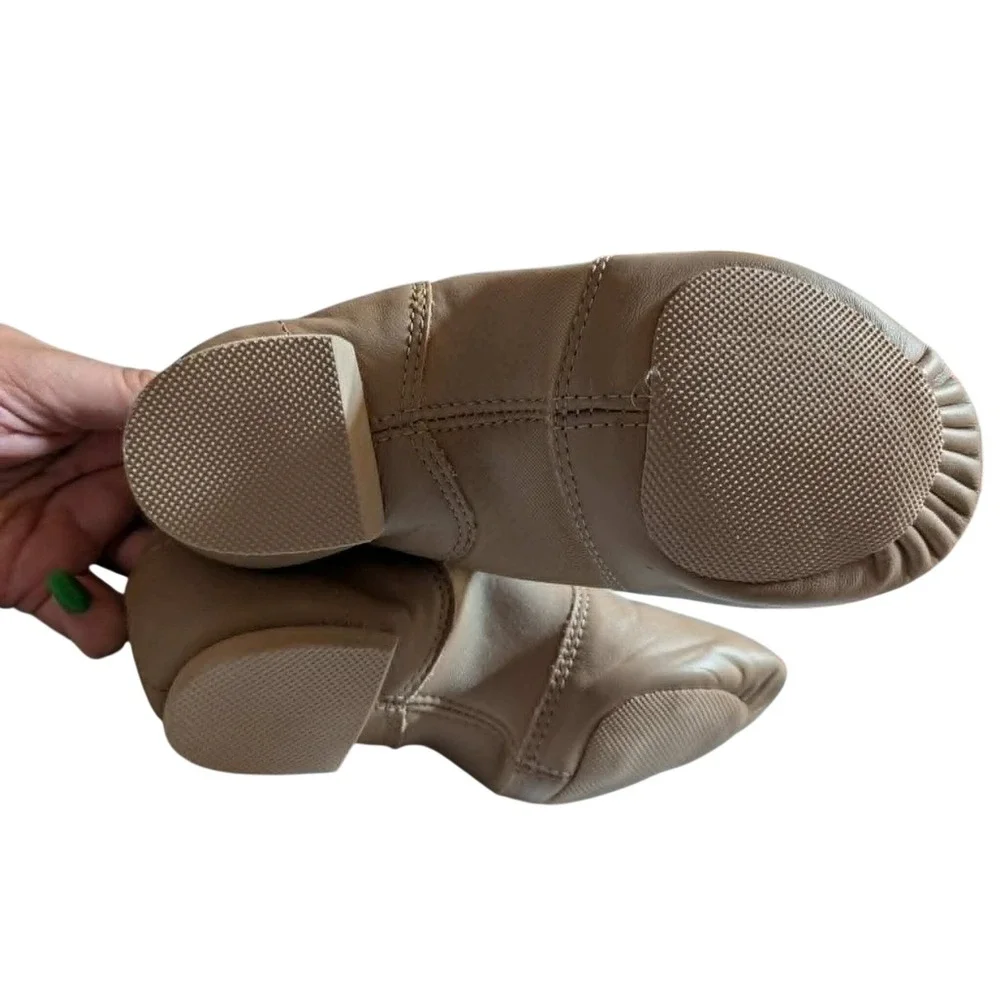 Kids Tan Leather Split Sole Jazz Shoes Slip On Dance Shoes Size 11.5